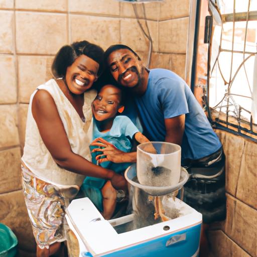 Gia đình hạnh phúc thưởng thức nước sạch từ máy lọc nước mutosi