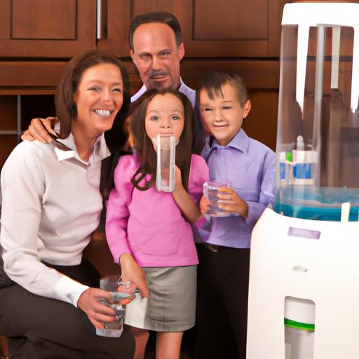 Gia đình vui vẻ uống nước ion từ máy lọc nước ion của mình.